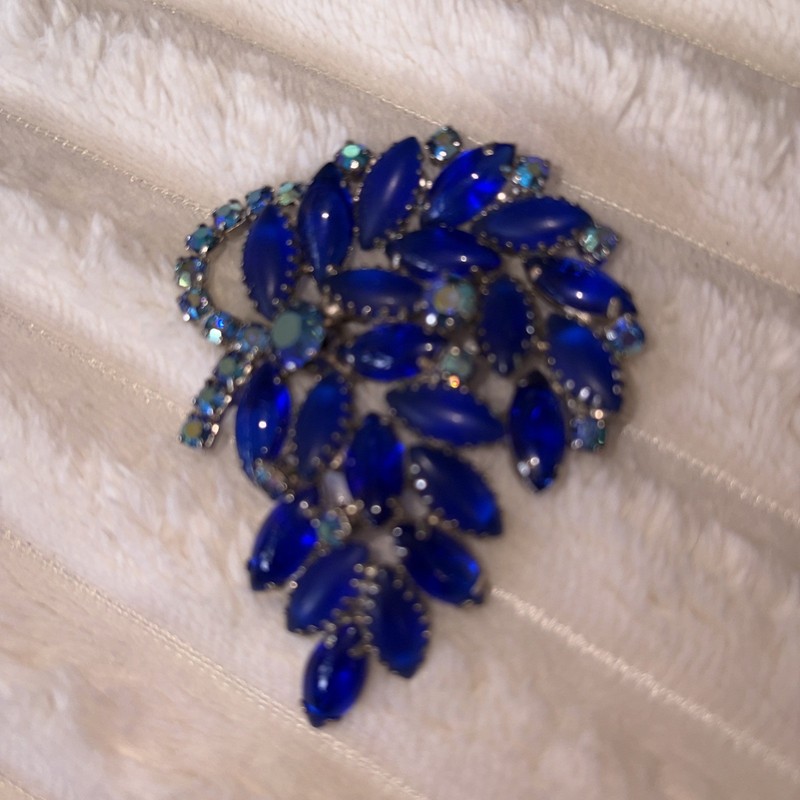 Brooch Vintage Buff Top Royal Blue Doublet & AB Statement 3” Large Statement MCM