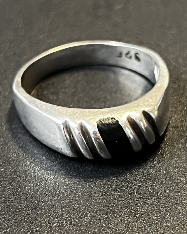Vintage Taxco Mexico Sterling Silver 925 Sz 7.5 Onyx Ring Hallmarked Tested gallery