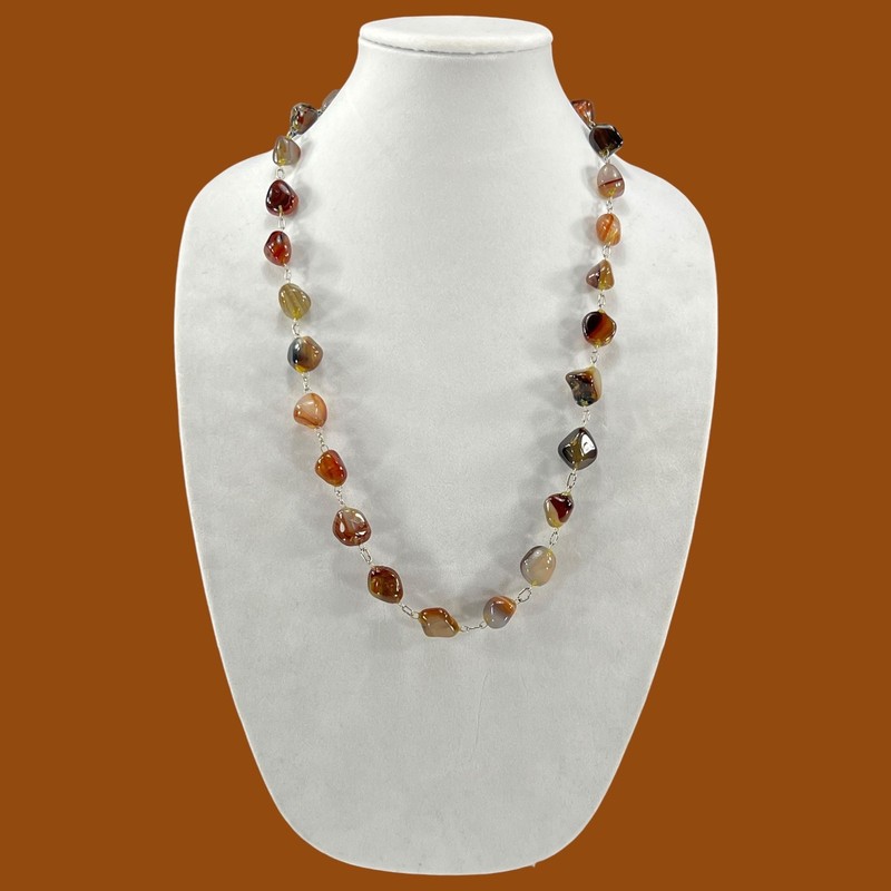 Polished Agate Necklace Continuous Strand Bead Link Vintage Natural Stone gallery