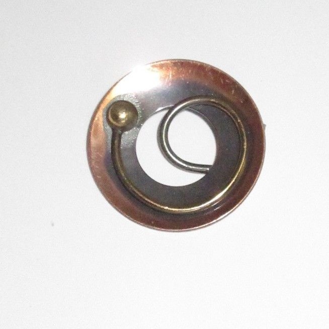Genuine Copper Pin Brooch Abstract Round Shaped Metal Vintage Unique Small CHIC