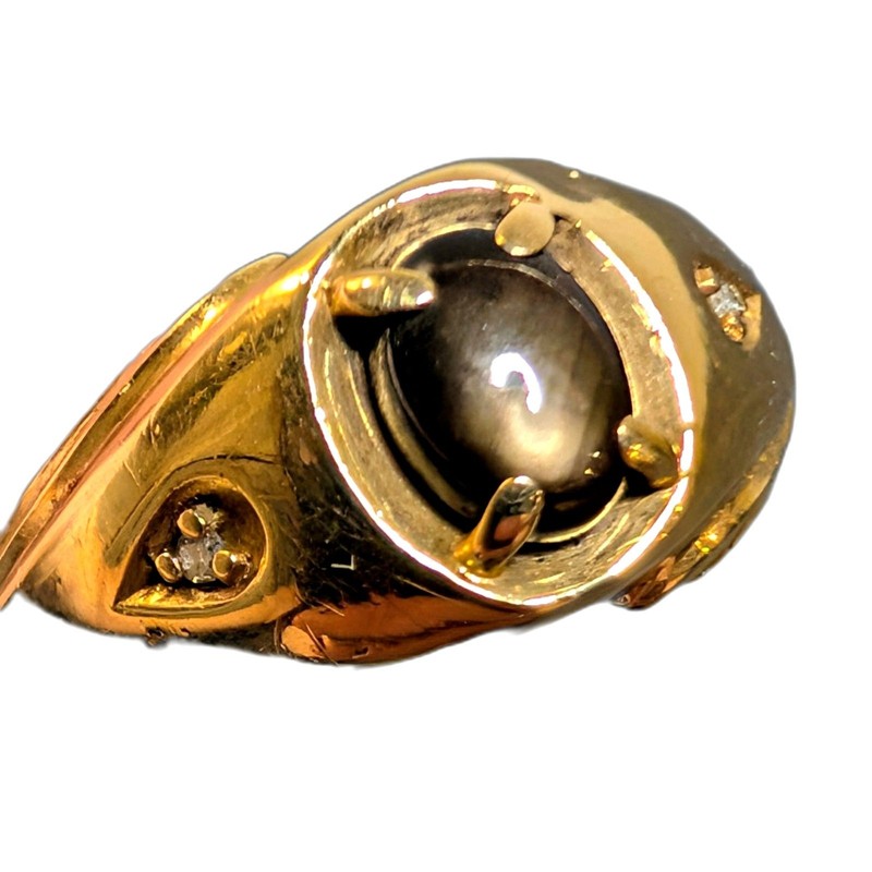 Vintage Men’s Black Star Sapphire Ring 14K Yellow Gold Diamond Accents Size 10.5