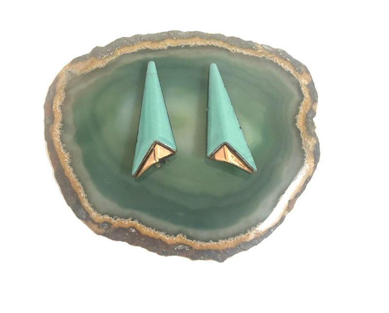 Vtg Matisse Renoir Copper Turquoise Enamel Geometric Necklace Clip On Earrings gallery