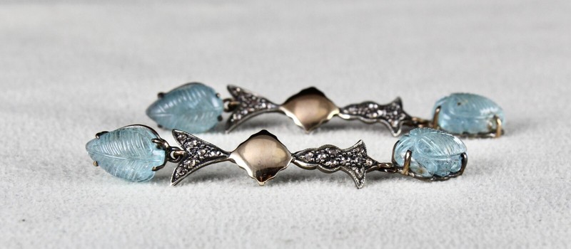 Certified Natural Blue Aquamarine 10ct Diamond Sterling Silver Victorian Earring gallery