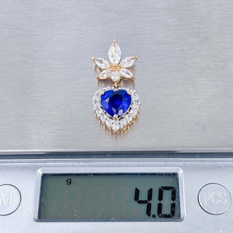 Vintage Gold-Plated Sterling Silver 925 White Blue Heart Cubic Zirconia Pendant gallery