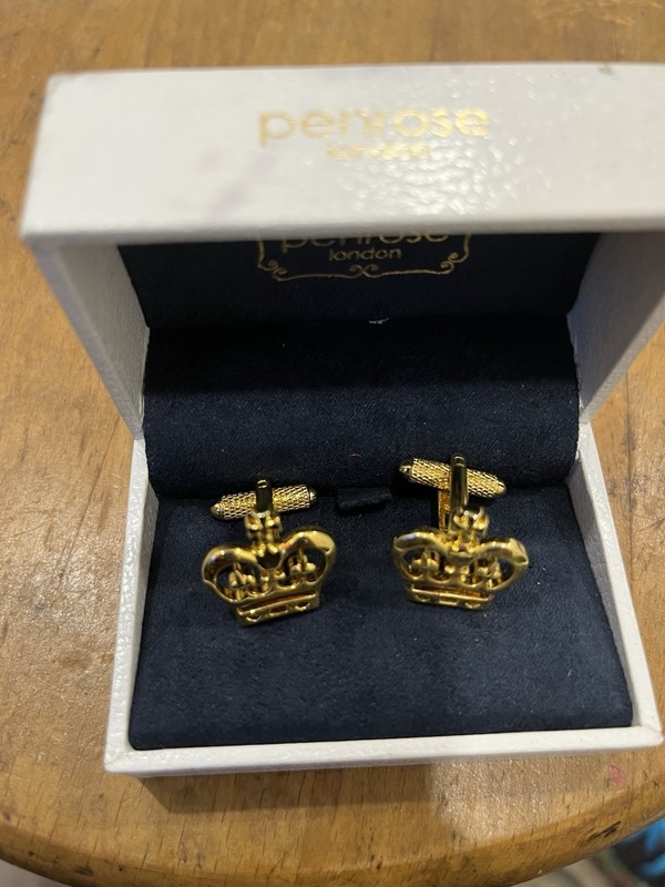 Penrose London Gold Crown Bullet Back Cufflinks Men Royalty Theme