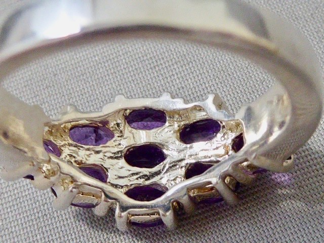 VINTAGE MINED ROUND FACETED AMETHYST CLUSTER RING SIZE 7 STERLING RING gallery