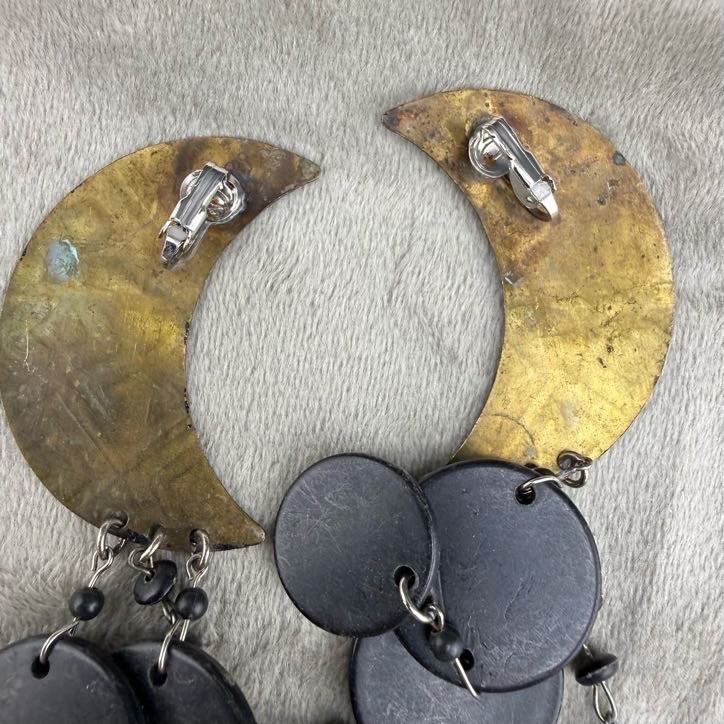 Vintage Clip On Earrings Moon Dangle Celestial Statement 80s gallery