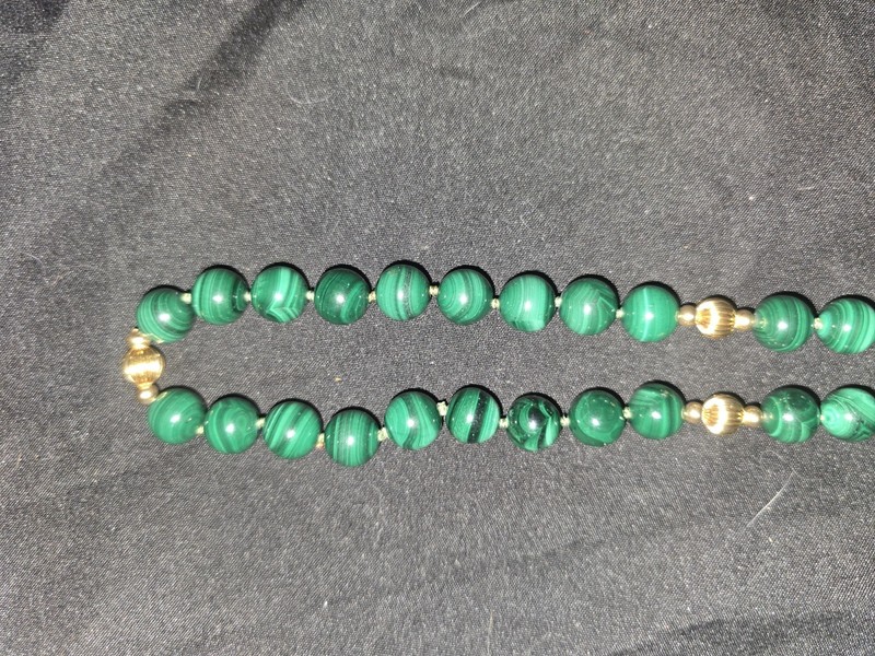 Vintage 14K Yellow Gold Malachite Necklace gallery