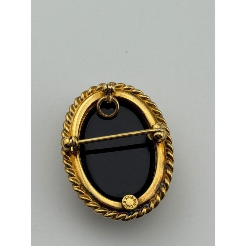 Vintage Carla Molded Cameo Black White Gold Filled GF Brooch Pendant gallery