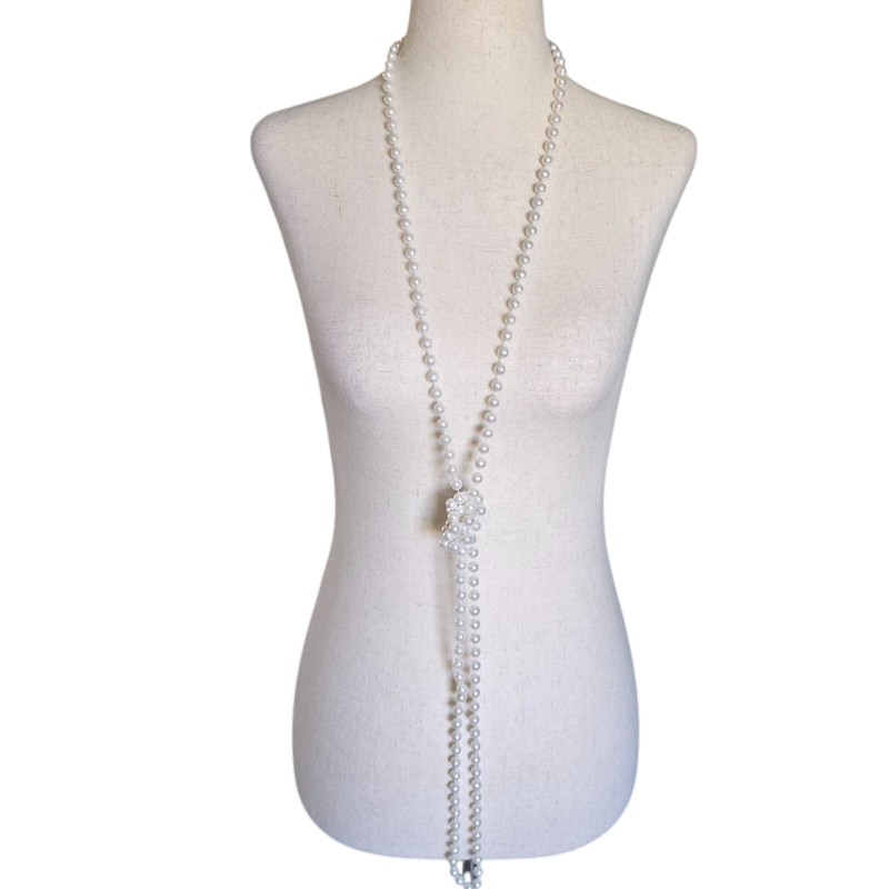 Vintage Faux Pearl Necklace Long Flapper Style UV Reactive 1920s Gatsby Timeless gallery