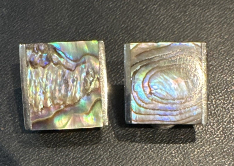 Vintage Sterling 925 Abalone Shell Clip Earrings 10.22G Estate Sale Find