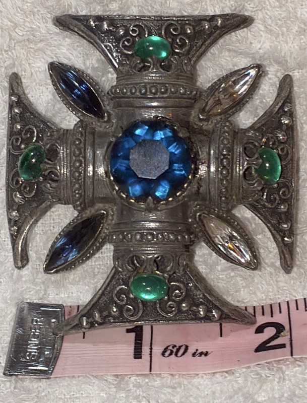 Vintage FLORENZA pendant brooch MALTESE CROSS IRON unknown gemstone medieval gallery
