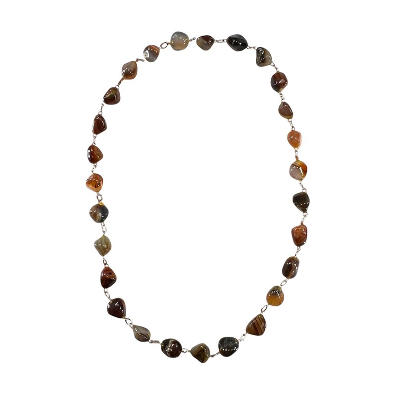 Polished Agate Necklace Continuous Strand Bead Link Vintage Natural Stone gallery