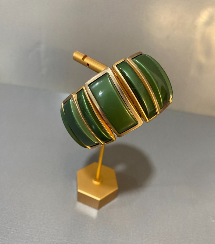 50’s expandable gold tone and green and black lucite bracelets