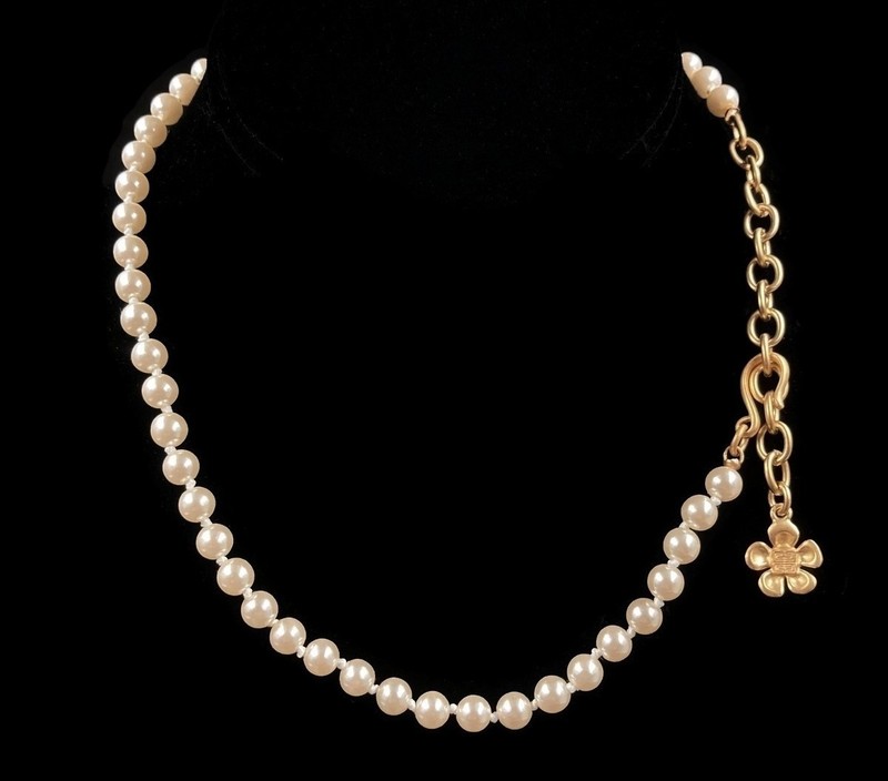 Vintage Bijoux Givenchy Pearl Beaded Satin Gold Flower Tail Choker Necklace D103 gallery