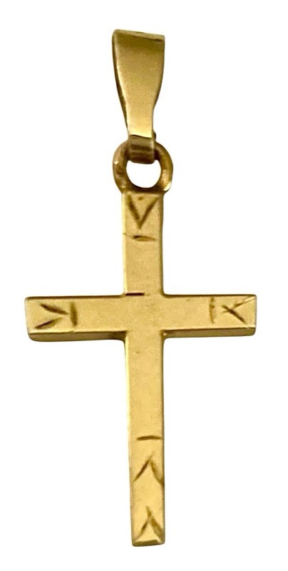 VINTAGE M.C. CO. NEW YORK 1950’s Yellow Gold Filled Small ETCHED CROSS Pendant gallery