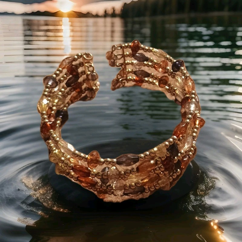 Beautiful Unique Vintage Bracelet – Beaded MultiStrand Stretch Cuff Bracelet