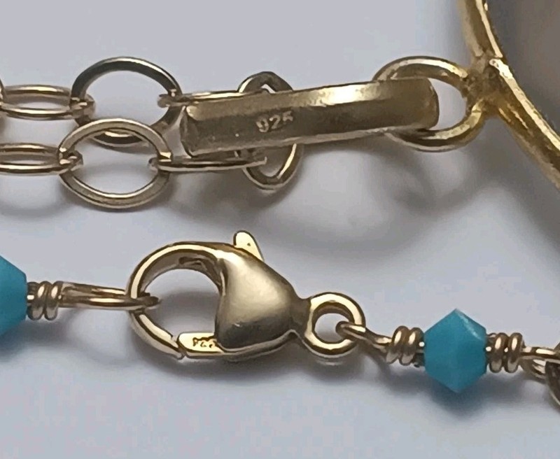 Vintage 10k Gold Vermeil 31in Sterling Silver Necklace Stone Pendant 925 Tested gallery