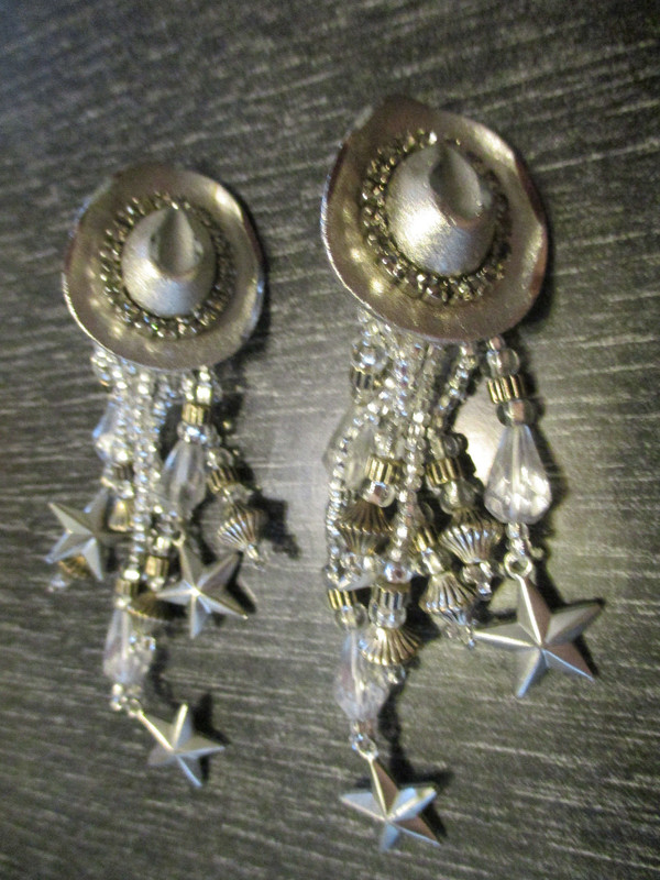 Cowgirl Southwest Hat Stars Chandelier Statement Large 3-1/2″ Clip on Earrings!