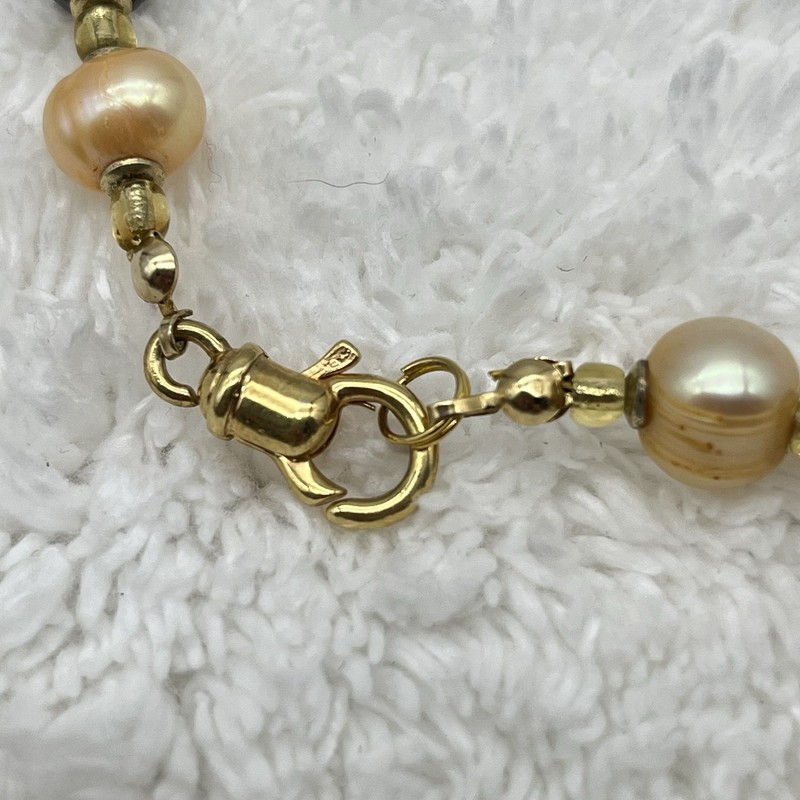 Vintage Tassel Necklace Faux Pearl Black Glass Rhinestone Beads 24" Chain gallery