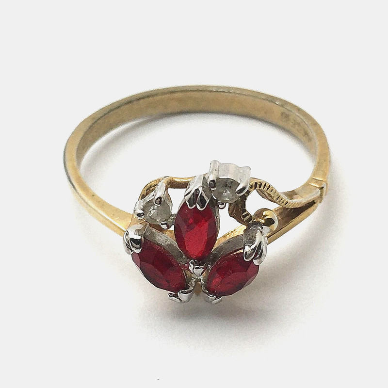 14k GE Gold Filled Red & Clear Stone Ring gallery