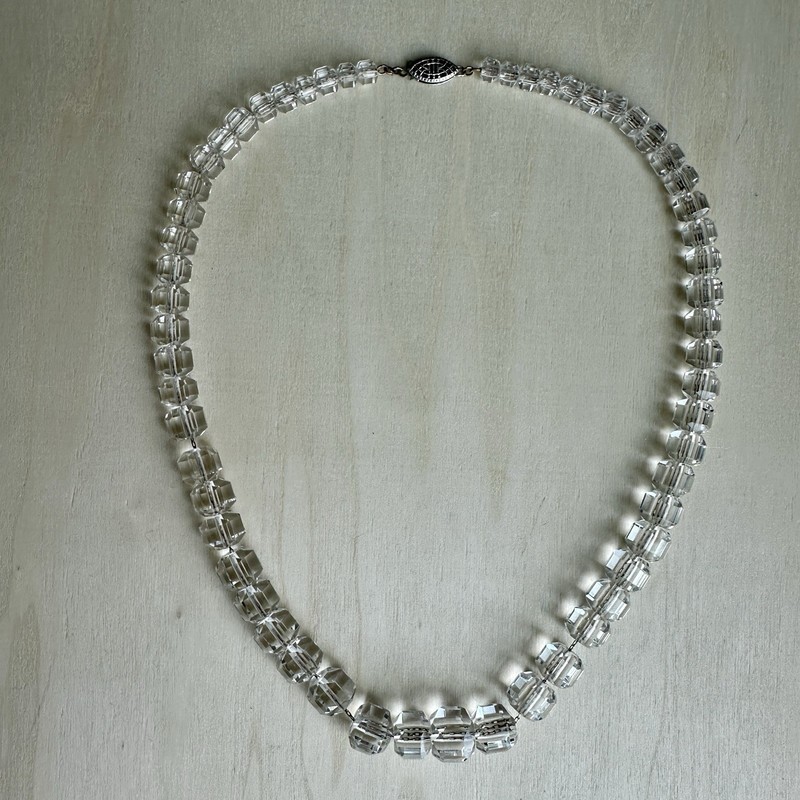 Vintage Deco Graduated Bead Necklace 17 Inch Faceted Clear Crystal 925 Sterling gallery