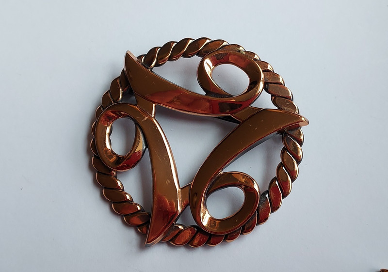 Copper Jewelry Set Modernist Pin Earrings Mid Century Abstract Design Vintage gallery
