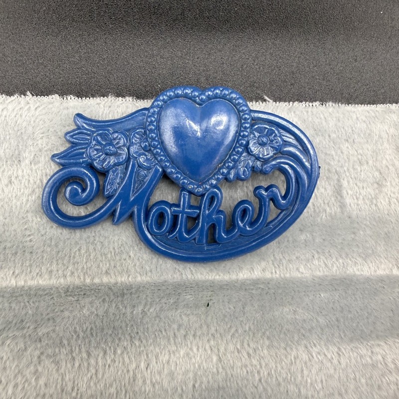 Vintage Celluloid Brooch Blue Mother Heart