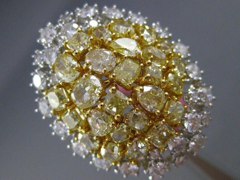 ESTATE MASSIVE GIA 7.42CT INTENSE FANCY YELLOW & WHITE DIAMOND 18KT GOLD 3D RING