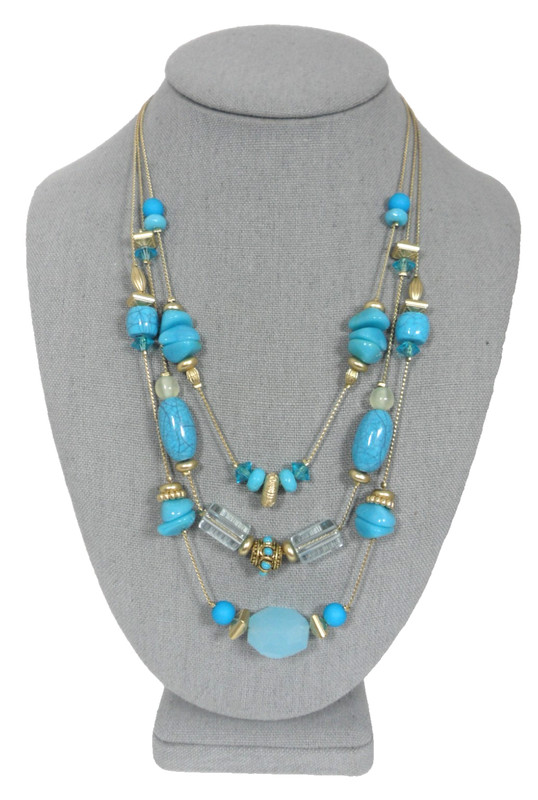 Chico’s Layered Beaded Station Necklace Faux Turquoise Boho Southwestern Granny