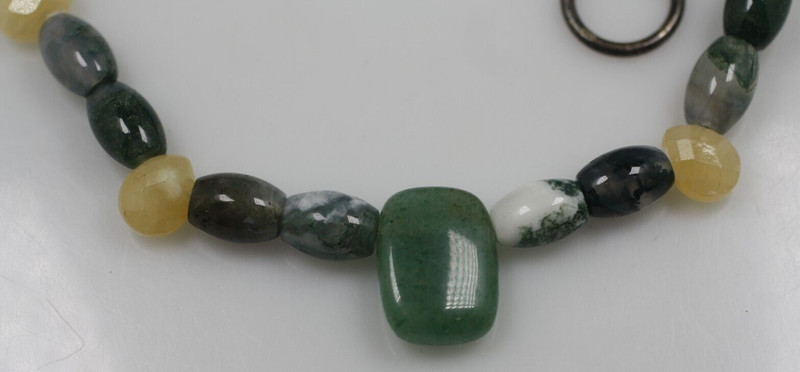 Vintage tumbled green yellow stones sterling silver southwest beaded necklace 20 gallery
