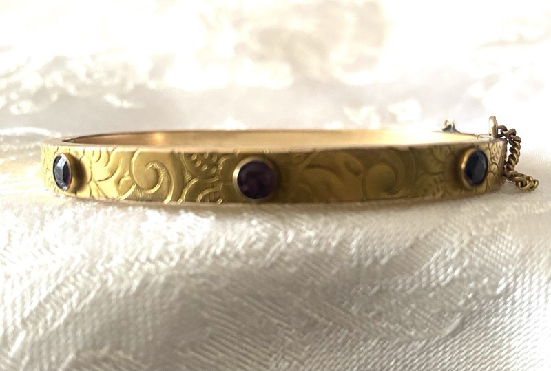 Antique Victorian 10k And Gold Plated Amethyst Color Stones Bracelet gallery
