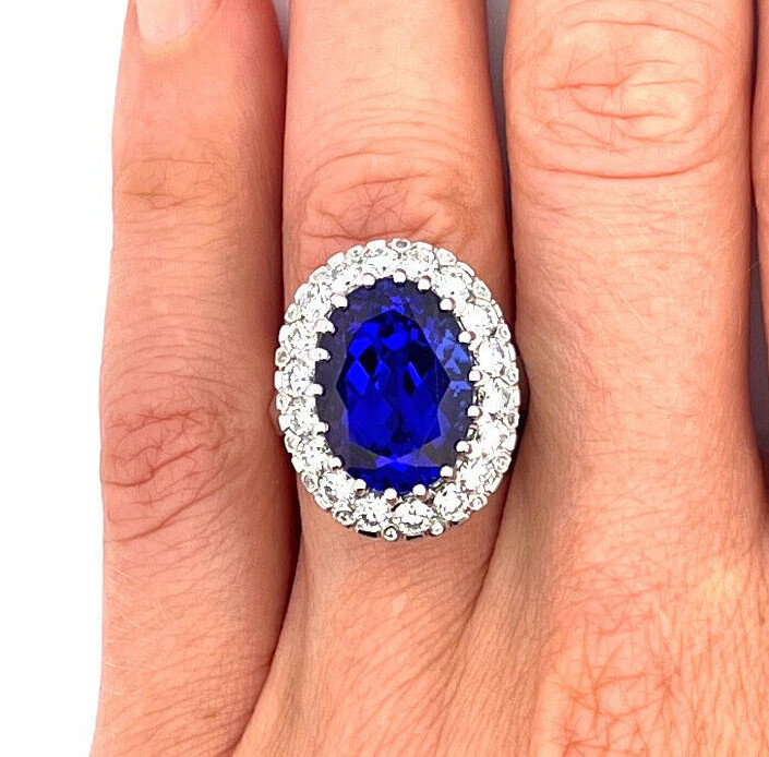 HUGE Tanzanite Diamond Artisan Ring One of a Kind 18K White Gold Engagement