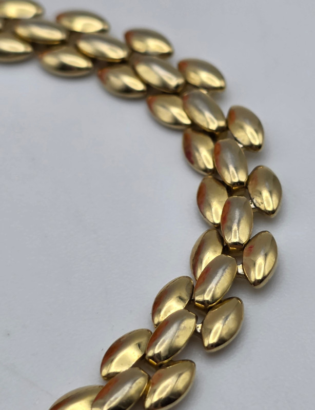 Vintage Revlon Gold Tone Double Row Navette Link Bracelet Fold Over Clasp 7.5 in gallery