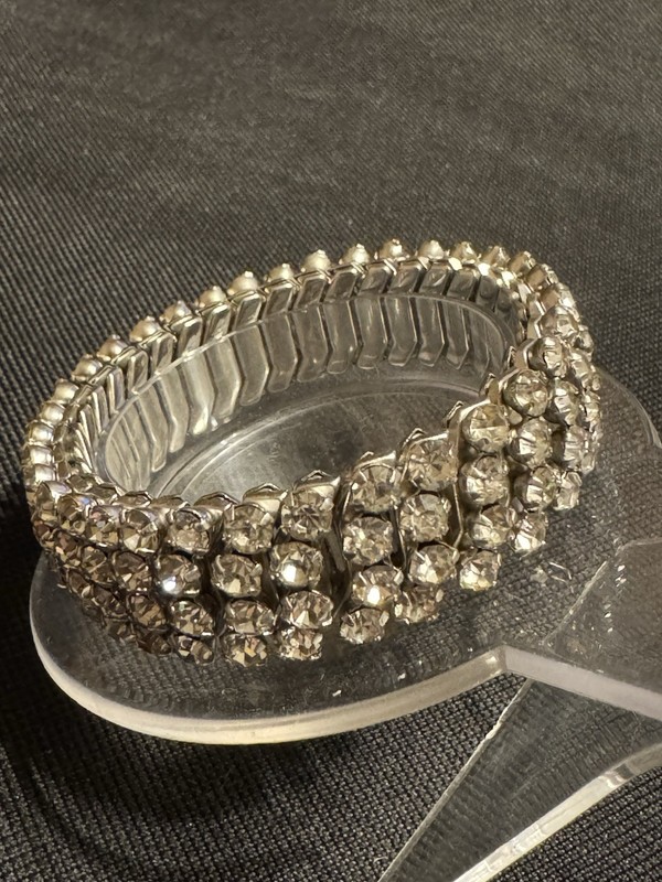 Airflex Silver-tone Expandable White Rhinestone Bracelet, Made In the USA gallery