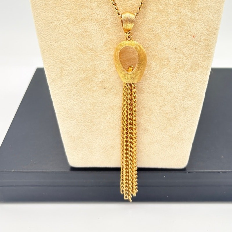 Vintage Gold‑Tone Tassel Necklace Oval Stations 1990s Fashion Jewelry gallery