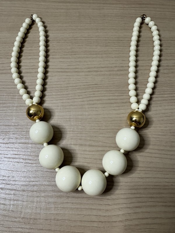 Vintage Monet Necklace Off White & Gold Beaded Signed Monet Beaded Maximalism