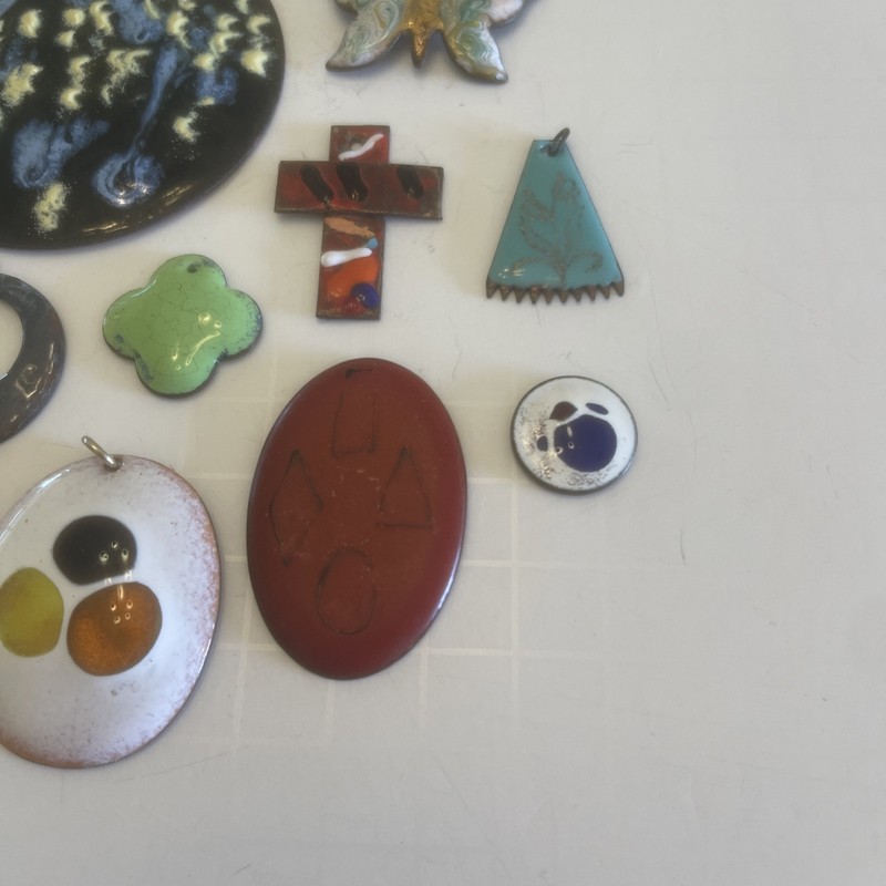 Vintage Lot Of 12 Enameled Copper Pendants gallery