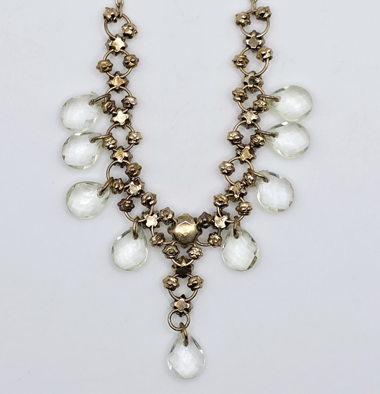 Vintage Gold Tone Crystal Glass Acrylic Dangle Choker Necklace Victorian Style gallery