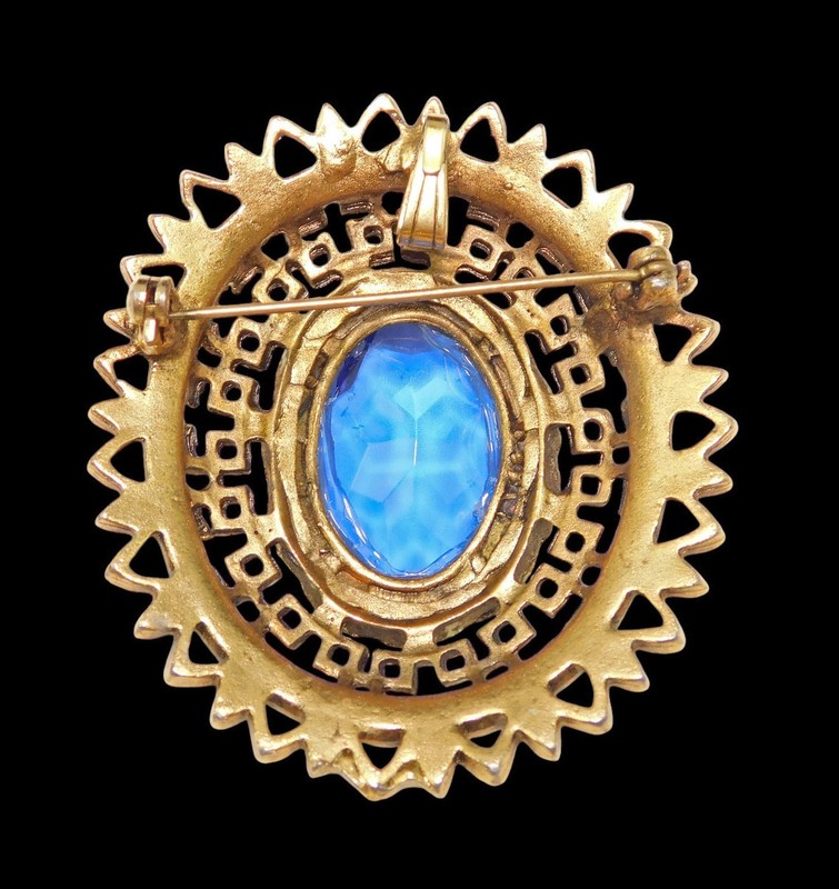 Vintage Blue Glass Stone Brooch/Pendant gallery