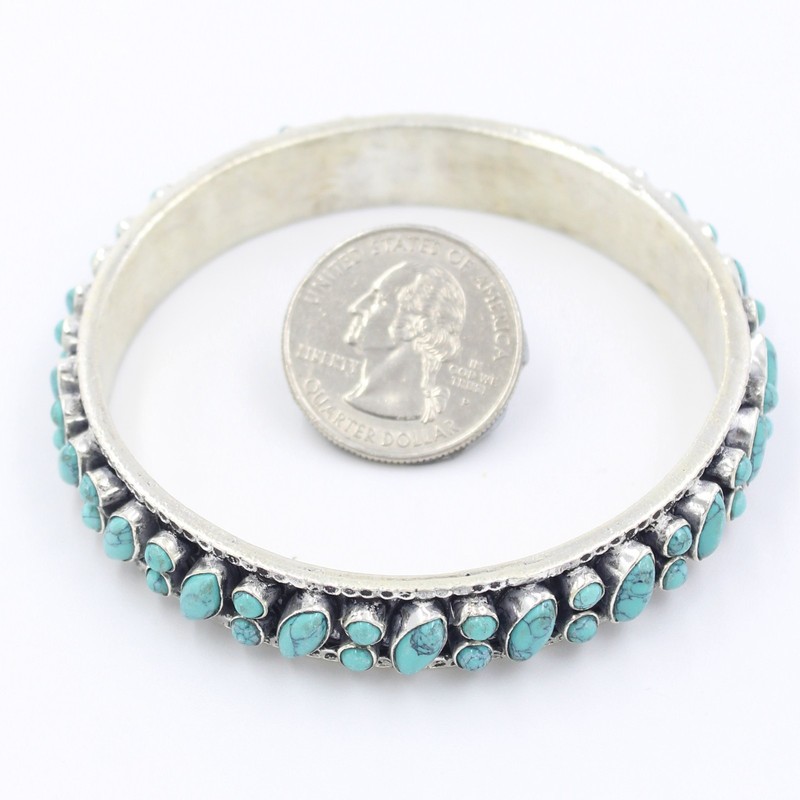 Vintage Natural Turquoise Slip On Bangle Bracelet in Sterling Silver 7.25 Inch gallery