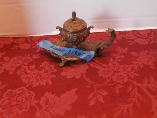 ANTIQUE FRENCHCLASSIC BAROQUE BELLE EPOQUE LEAVY BRONZE/BRASS INK WELL gallery