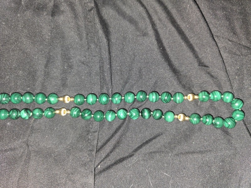 Vintage 14K Yellow Gold Malachite Necklace gallery