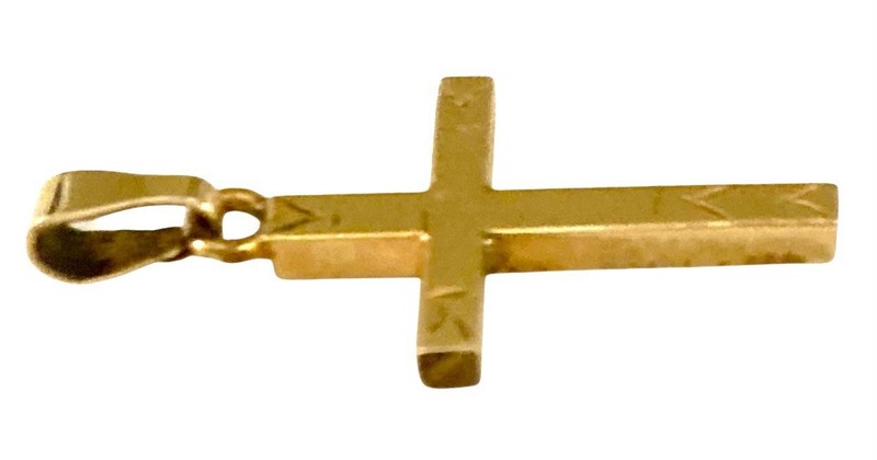 VINTAGE M.C. CO. NEW YORK 1950’s Yellow Gold Filled Small ETCHED CROSS Pendant gallery