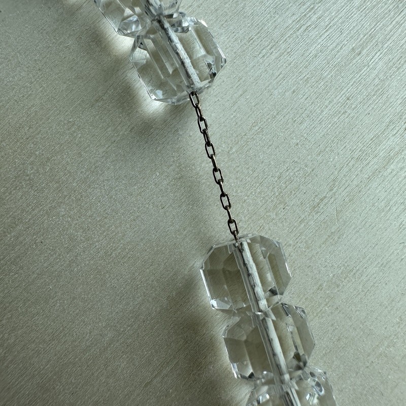 Vintage Deco Graduated Bead Necklace 17 Inch Faceted Clear Crystal 925 Sterling gallery