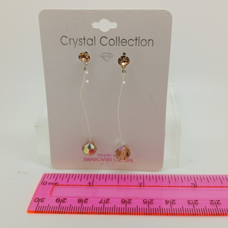 Vintage 1990s Swarovski Crystal Drop Earrings Amber New Old Stock USA Made gallery