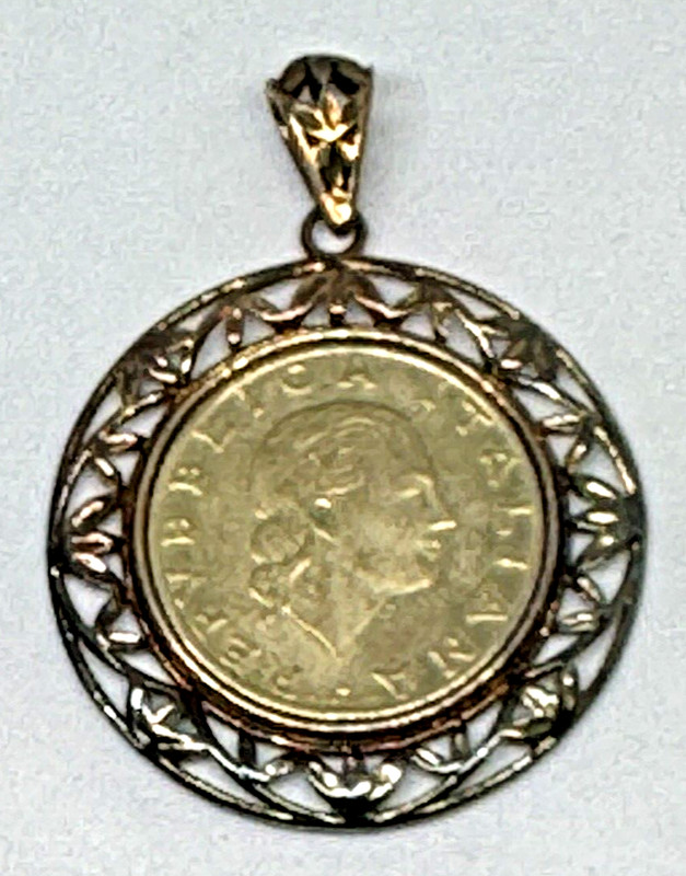Italian 1978 200 Lire Coin Pendant 925 Silver 18k Gold Plate ITAOR Italy