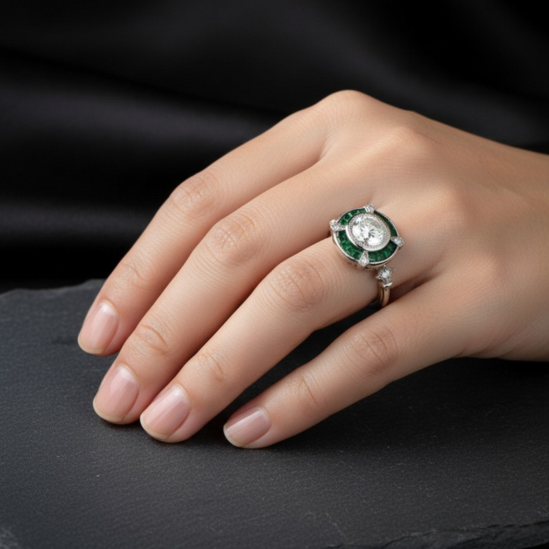 Vintage Art Deco Wedding Antique Ring For Her 925 Silver Round Cut CZ Stone gallery