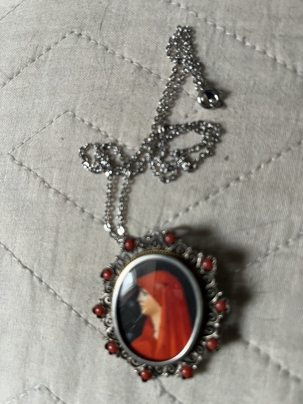 Vintage St. Fabiola 800 Silver Filigree Brooch Pendant Signed H.R. Hand Painted