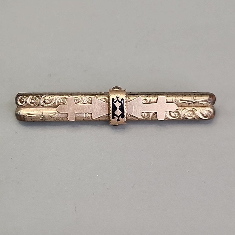 Antique Victorian Bar Brooch Etched Gold Filled Tube Hinge Edwardian 47mm